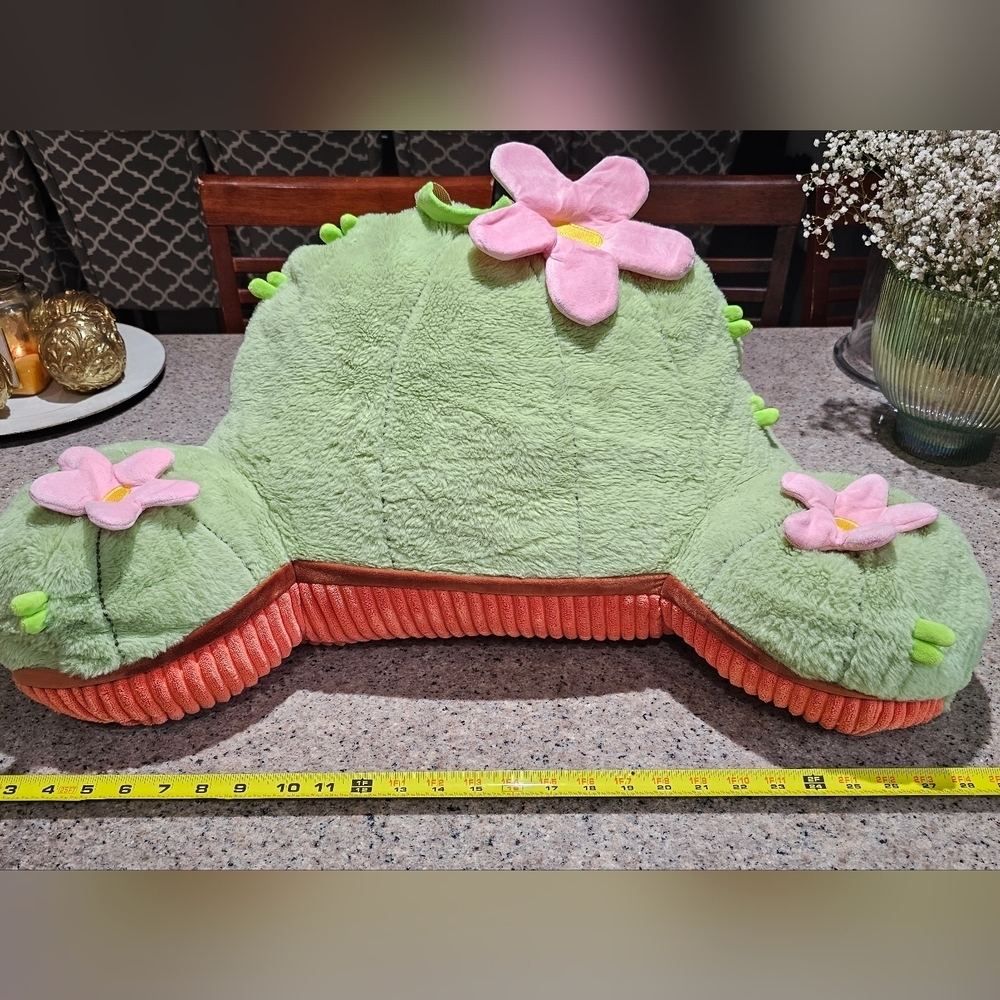 Green Cactus Plush Pillow with Pink Flowers - Picture 3 of 6